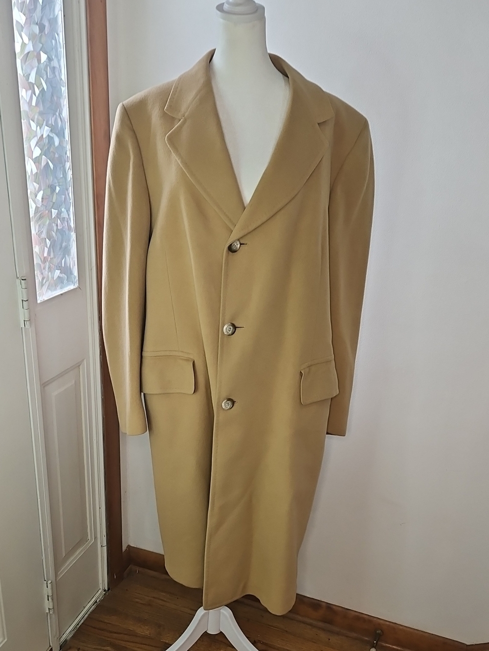 Men's Camel Single-Breasted Pea Coat Classic Long 100% Pure Karmai Cashmere